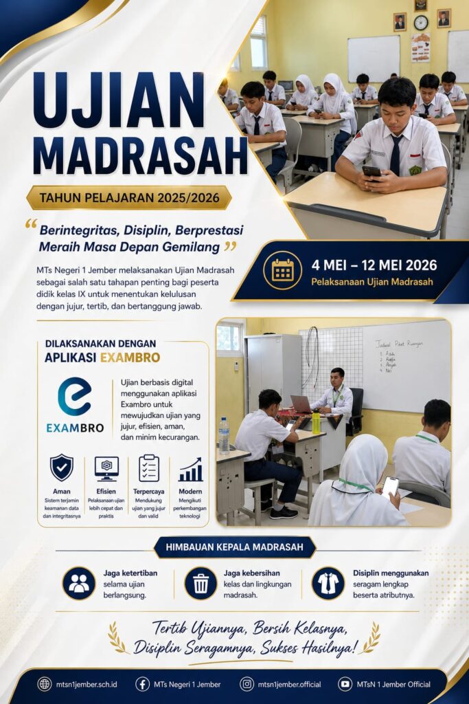 Pelaksanaan Ujian Madrasah MTs Negeri 1 Jember Tahun 2026 Berjalan Lancar dan Tertib whatsapp image 2026 05 05 at 11.45.23
